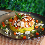 Peito de Frango corado com pesto de manjericão e tomate seco