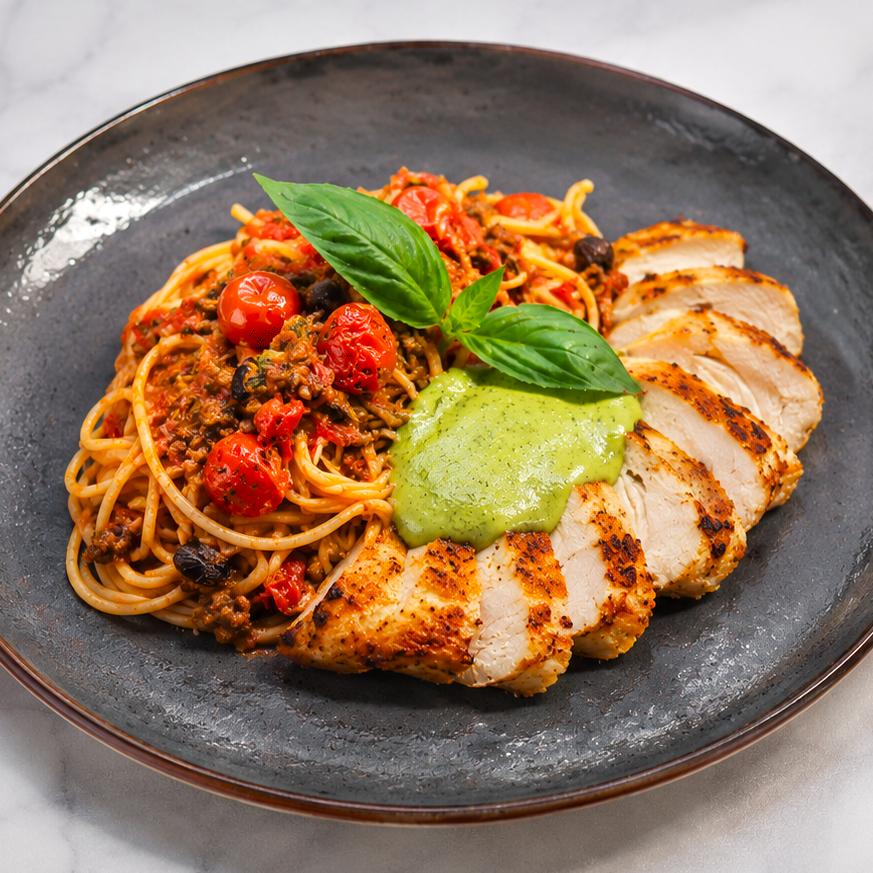 Seared Chicken Breast with basil emulsion
