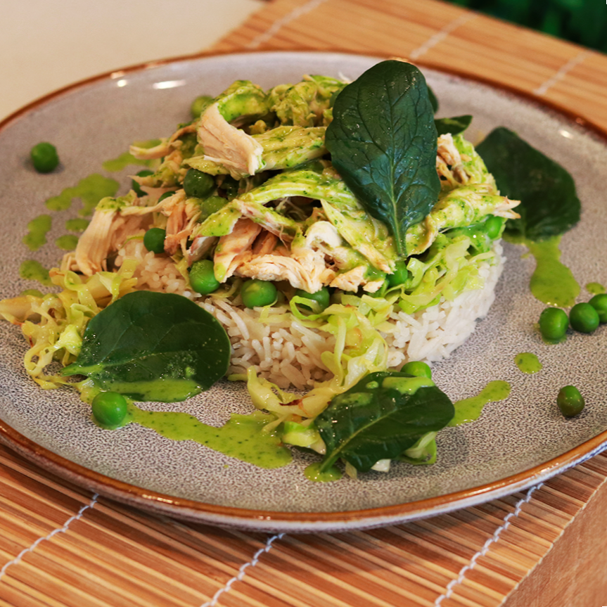 Desfiado de Frango com caril verde