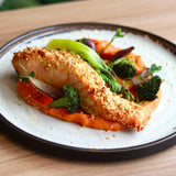 Roasted salmon with peanut crust