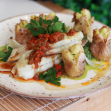 Raia assada com confit de pimentos