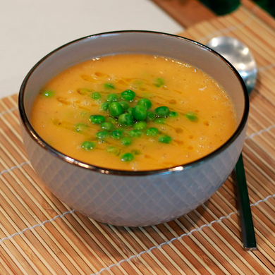 Creme de Cenoura, Ervilhas e Couve Coração