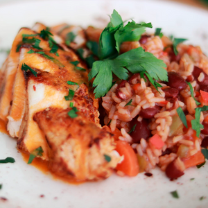 Naco de Peito de Perú com arroz cremoso de feijão vermelho
